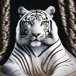 Generate an image of a regal white tiger, made entirely from glittering diamonds