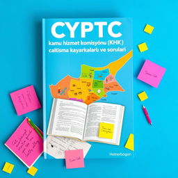 A visually striking book cover design featuring a colorful map of Cyprus as the central background