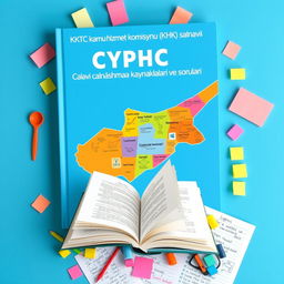 A visually striking book cover design featuring a colorful map of Cyprus as the central background