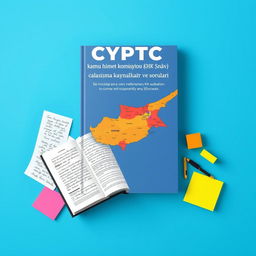 A captivating book cover design featuring a colorful map of Cyprus as the main background element