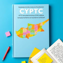 A captivating book cover design featuring a colorful map of Cyprus as the main background element