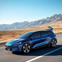 A sporty BEV (Battery Electric Vehicle) estate car featuring a sleek, aerodynamic design with a distinctively sloped rear