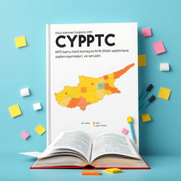 A striking book cover design featuring a vivid map of Cyprus as the central visual element