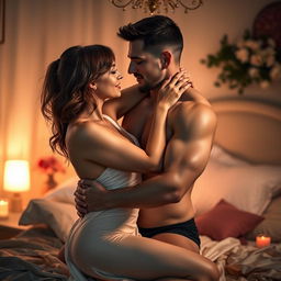 A passionate and intimate scene featuring an adult male and female figure sharing a moment filled with desire and attraction