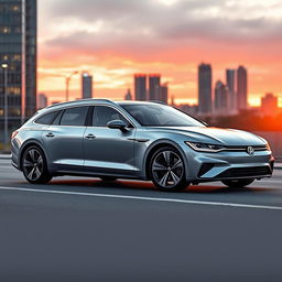 A modern BEV (Battery Electric Vehicle) estate car inspired by the sleek design elements of the Volkswagen Passat and Porsche Taycan