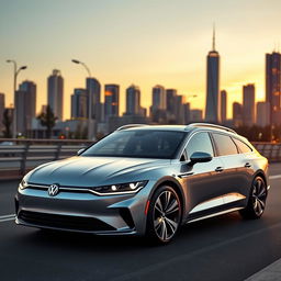 A modern BEV (Battery Electric Vehicle) estate car inspired by the sleek design elements of the Volkswagen Passat and Porsche Taycan