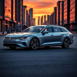 A modern BEV (Battery Electric Vehicle) estate car inspired by the sleek design elements of the Volkswagen Passat and Porsche Taycan