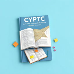 A creative book cover design featuring a detailed map of Cyprus as the main background element