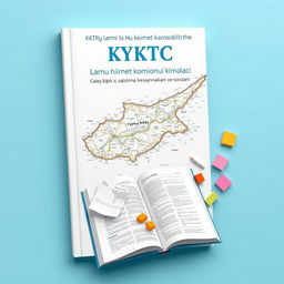 A creative book cover design featuring a detailed map of Cyprus as the main background element