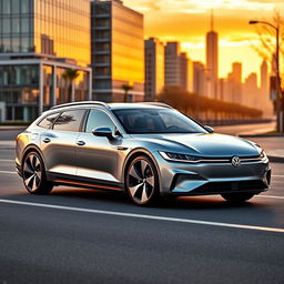 A modern BEV (Battery Electric Vehicle) estate car inspired by the sleek design elements of the Volkswagen Passat and Porsche Taycan, but featuring no visible logos