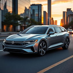 A modern BEV (Battery Electric Vehicle) estate car inspired by the sleek design elements of the Volkswagen Passat and Porsche Taycan, but featuring no visible logos
