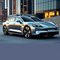 A modern BEV (Battery Electric Vehicle) estate car designed with a harmonious blend of elements from the Volkswagen Passat and Porsche Taycan, featuring a sleek and aerodynamic profile