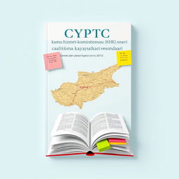 An attractive book cover design featuring a detailed map of Cyprus prominently displayed in the background