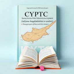 An attractive book cover design featuring a detailed map of Cyprus prominently displayed in the background