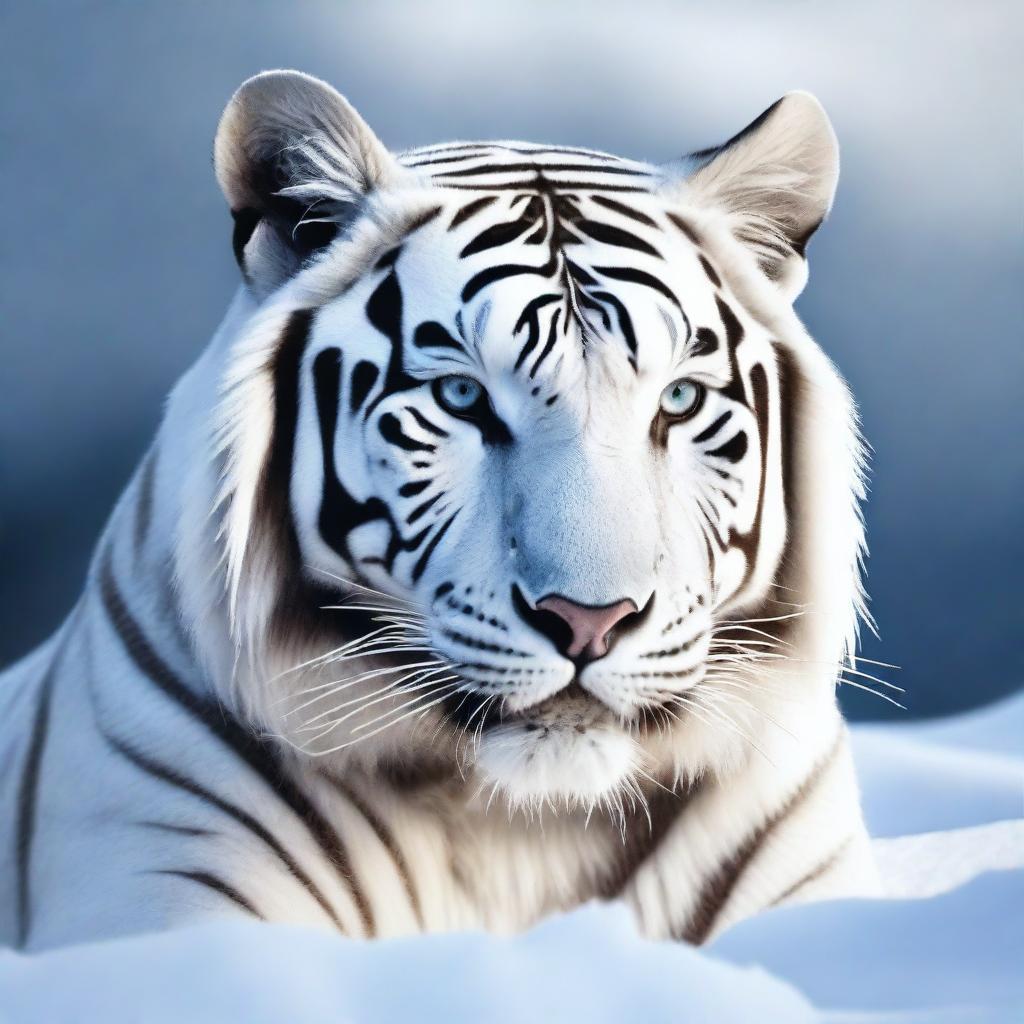 Generate an image of a beautiful white tiger, its form carved from translucent, crystalline ice