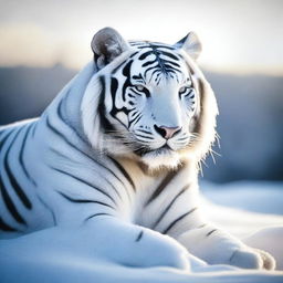 Generate an image of a beautiful white tiger, its form carved from translucent, crystalline ice