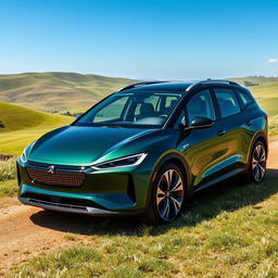 A sleek and modern all-electric estate car featuring an elongated and aerodynamic design