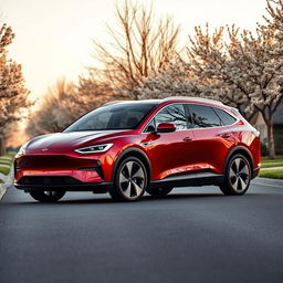 A stylish all-electric estate car designed with a sleek and elongated profile, emphasizing an elegant, non-SUV aesthetic