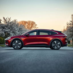A stylish all-electric estate car designed with a sleek and elongated profile, emphasizing an elegant, non-SUV aesthetic