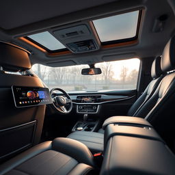 A modern and stylish semi-luxury interior of an estate vehicle, emphasizing comfort and advanced technology