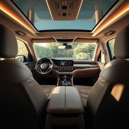 A modern and stylish semi-luxury interior of an estate vehicle, emphasizing comfort and advanced technology