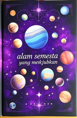 A stunning book cover about outer space featuring vivid illustrations of various planets and solar systems