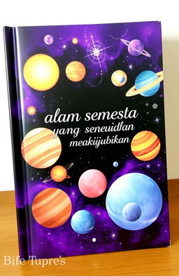 A stunning book cover about outer space featuring vivid illustrations of various planets and solar systems