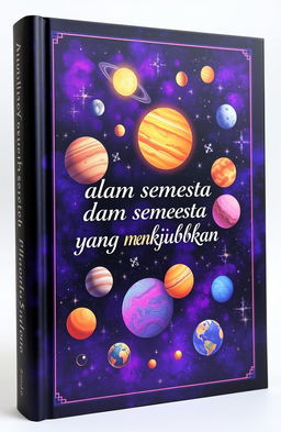 A stunning book cover about outer space featuring vivid illustrations of various planets and solar systems
