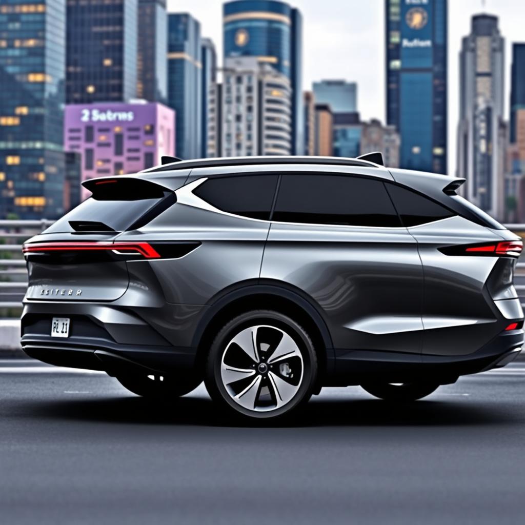 A side view of a modern all-electric estate car showcasing its sleek and aerodynamic design