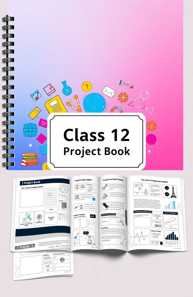 A beautifully designed project book for Class 12 students, featuring a sleek, modern cover with vibrant colors