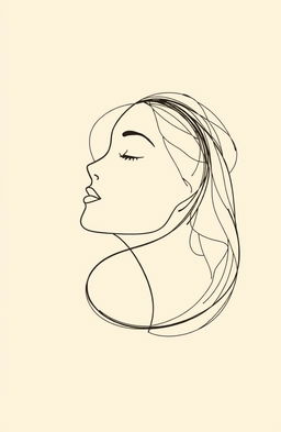 A minimalistic illustration titled "A Thousand Lives Lived" featuring a single, continuous slinky black line that elegantly forms the outline of a woman's face
