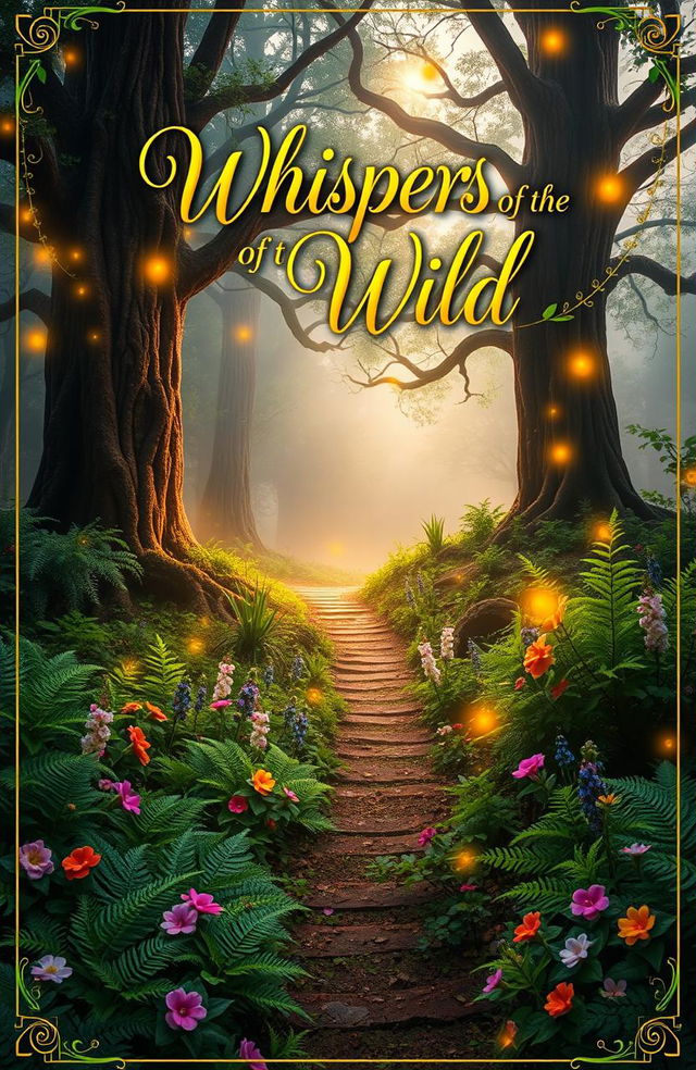 A vibrant and eye-catching front cover design featuring a mystical forest scene at dawn