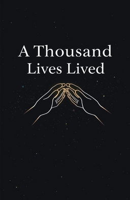 A stunning professional book cover titled "A Thousand Lives Lived" featuring two outlined hands connecting across a vast universe, symbolizing unity and connection
