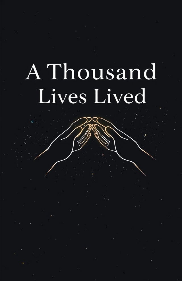 A stunning professional book cover titled "A Thousand Lives Lived" featuring two outlined hands connecting across a vast universe, symbolizing unity and connection