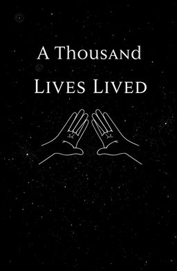A stunning professional book cover titled "A Thousand Lives Lived" featuring two outlined hands connecting across a vast universe, symbolizing unity and connection
