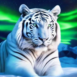 Generate an image of a mesmerizing white tiger, its form sculpted from glistening, crystalline ice