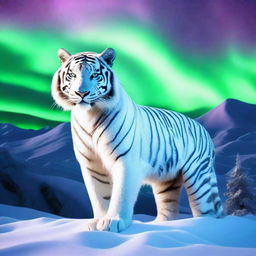 Generate an image of a mesmerizing white tiger, its form sculpted from glistening, crystalline ice