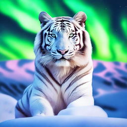 Generate an image of a mesmerizing white tiger, its form sculpted from glistening, crystalline ice