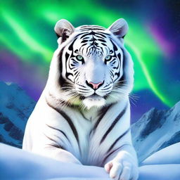 Generate an image of a mesmerizing white tiger, its form sculpted from glistening, crystalline ice