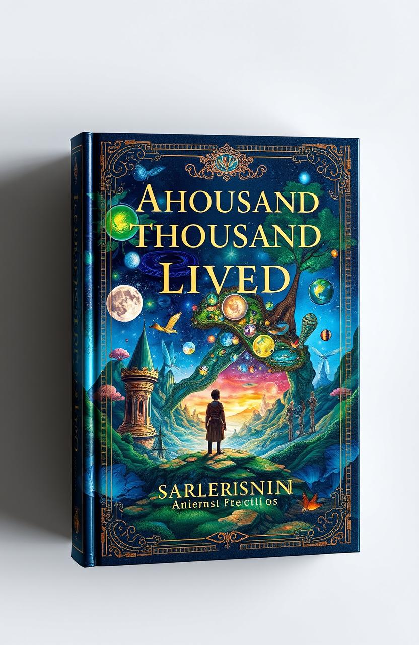 A stunning professional book cover titled 'A Thousand Lives Lived', featuring an intricately designed and captivating illustration