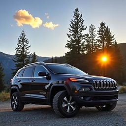 A sleek 2018 Jeep Cherokee parked in a picturesque outdoor setting, showcasing its rugged design and bold lines