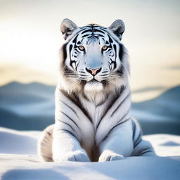 Generate an image of a majestic white tiger captured in a moment of stillness, its form encased in transparent, smooth ice