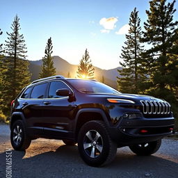 A sleek 2018 Jeep Cherokee parked in a picturesque outdoor setting, showcasing its rugged design and bold lines