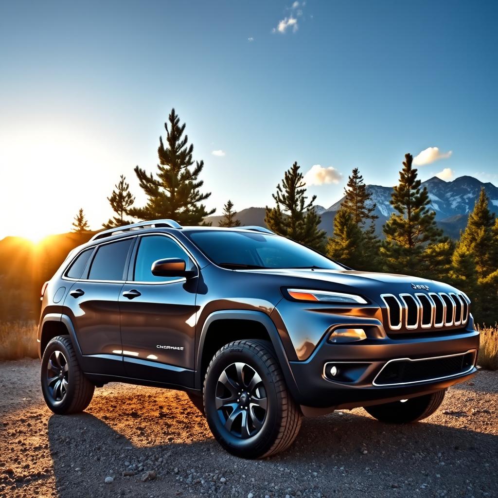 A sleek 2018 Jeep Cherokee parked in a picturesque outdoor setting, showcasing its rugged design and bold lines