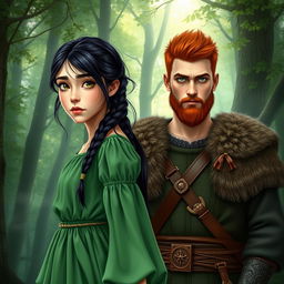 A fantasy book cover featuring a naive 16-year-old girl with long, messily braided black hair and enchanting hazel eyes