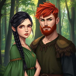 A captivating fantasy book cover featuring a naive 16-year-old girl with long, messily braided black hair and beautiful hazel eyes