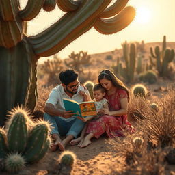 A heartwarming scene depicting a family in the sertão of Brazil, with a focus on the themes of reading and nature