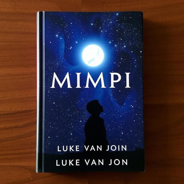 A visually captivating book cover for 'Mimpi' by Luke Van John, featuring a stunning night sky scene