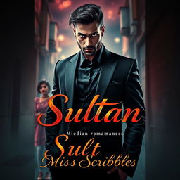 A captivating book cover for an Indian romance novel titled 'Sultan', featuring a brooding mafia character named Sultan and a sweet, innocent girl named Mishti