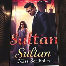 A captivating book cover for an Indian romance novel titled 'Sultan', featuring a brooding mafia character named Sultan and a sweet, innocent girl named Mishti